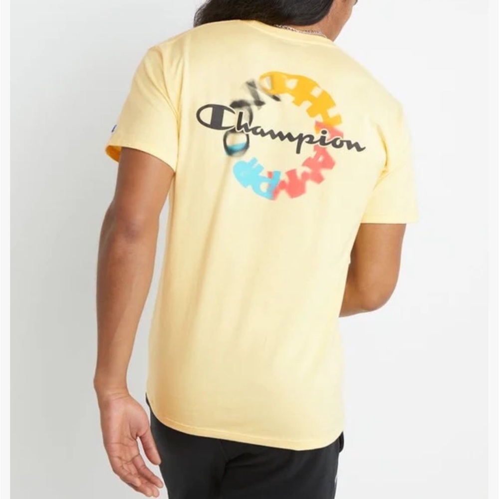 Champion Mens Classic Script And Circle Logo Graphic T-Shirt Sunbeam Glow